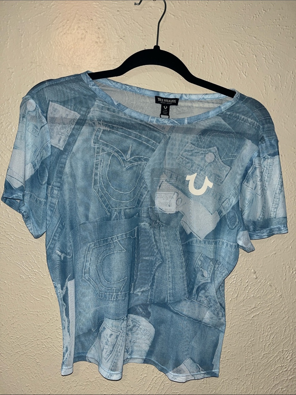 True Religion Light Blue Graphic Pocket-Print Short Sleeve Tee